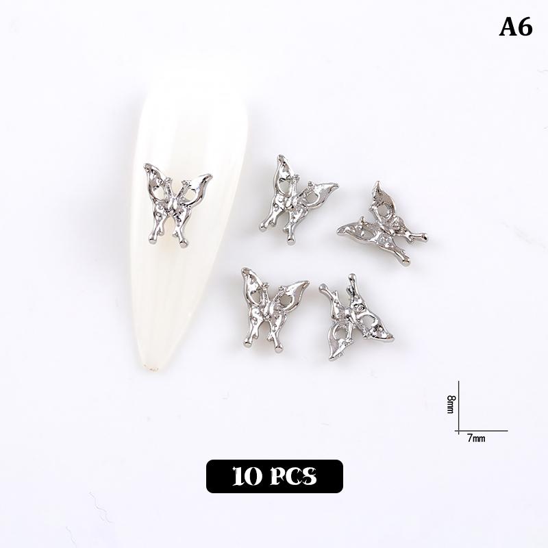 

10 шт. Золотые/Серебряные Дизайны Ювелирные Шармы для Нейл-Арта 3D Бабочки Формы Сплав Аксессуары для Ногтей