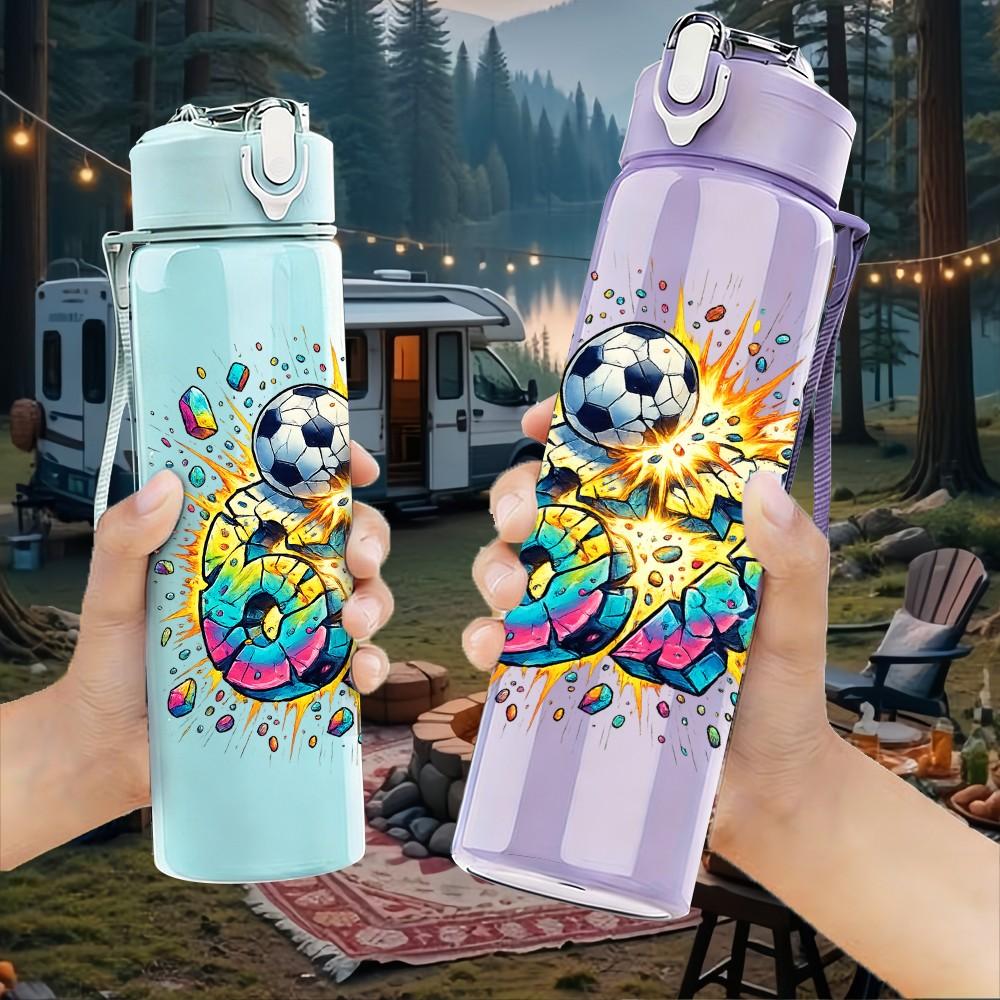 1PC Color Burst Soccer Ball Art Print 750ml Color Plastic Sports Water Bottle Leakproof Flip Straw Lid Suitable for Sports Office Home Use