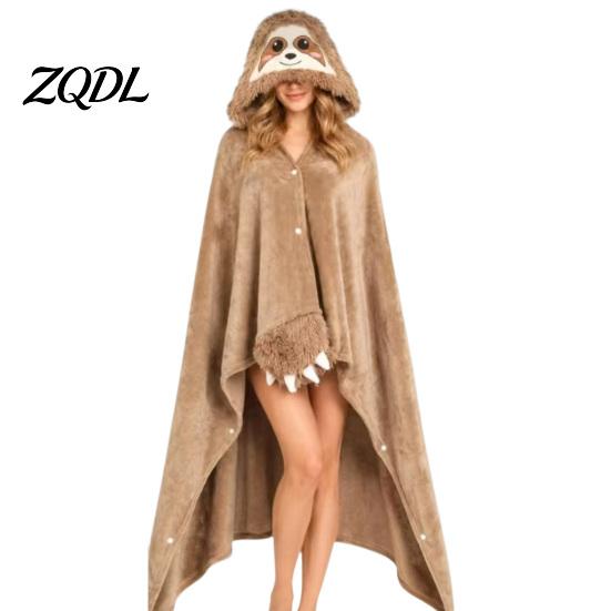Übergroßer Deckenhoodie Tier-Wearable für Damen, Flanell-Sweatshirt Leichter Samt-Bademantel-Decke, Knopfleiste Cosplay-Umhang Nachtwäsche Winter