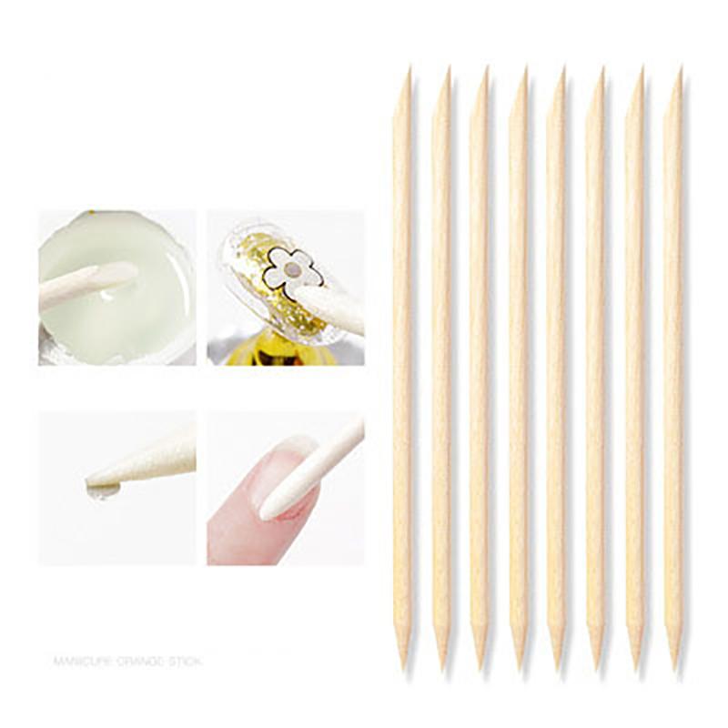 100Pcs Wooden Cuticle Pusher Remover Nail Art Design Orange Wood Sticks Tools
