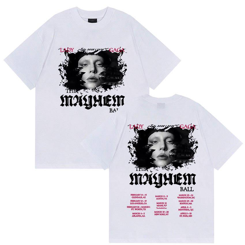 Lady Gaga The Mayhem Ball Album Tour 2025 Print T-Shirt Unisex Women Hip Hop Retro Style Cotton Oversized T Shirts Fans Streetwear