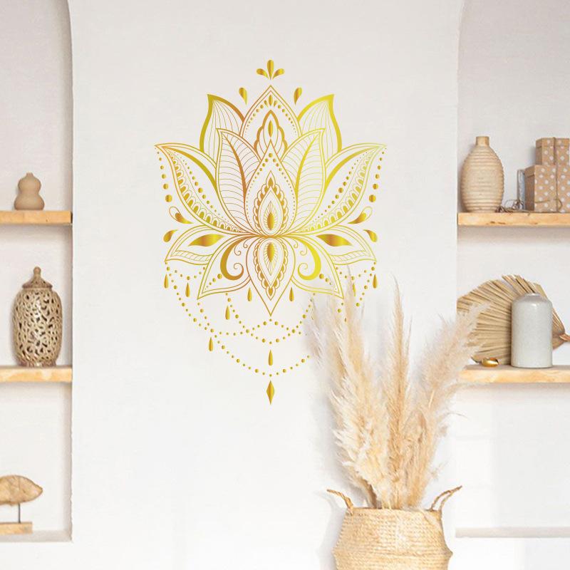 European Style Golden Lotus Wall Sticker for Kids Room Bedroom Living Room Home Wall Decoration