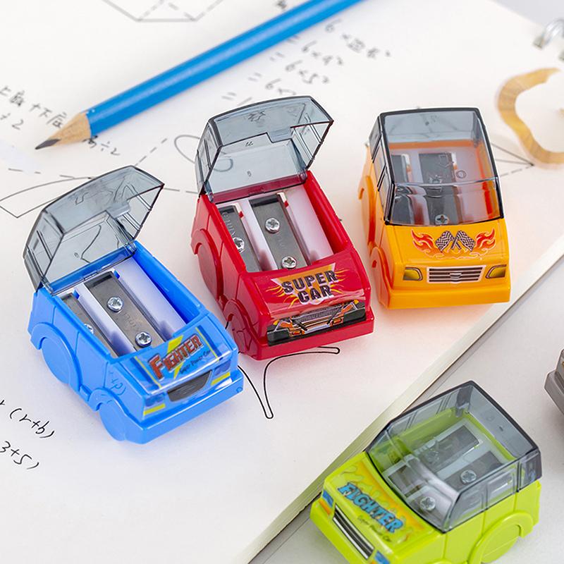 2Pcs Cute Cartoon Car Model Double Hole Pencil Sharpener Children Pencil Sharpener Student Stationery School Supplies Gifts