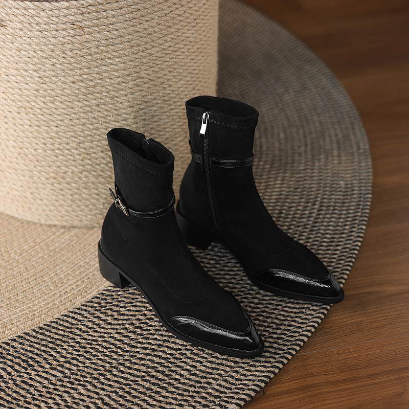 Krazing Po Microfiber Winter Pointed Toe Size 33 Western Boots Size 43 Flock Med Heels Ankle Boots