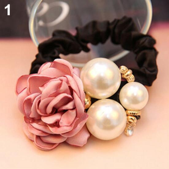 Women Satin Ribbon Rose Hairband Elastic Hair Ties Band Rope Ponytail Holder