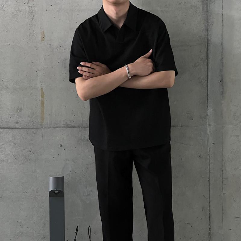 Summer Wear New Short Sleeve Polo Shirt Men's Loose Lapel T-Shirt Texture Korean Version Half Sleeve Drop Casual Top