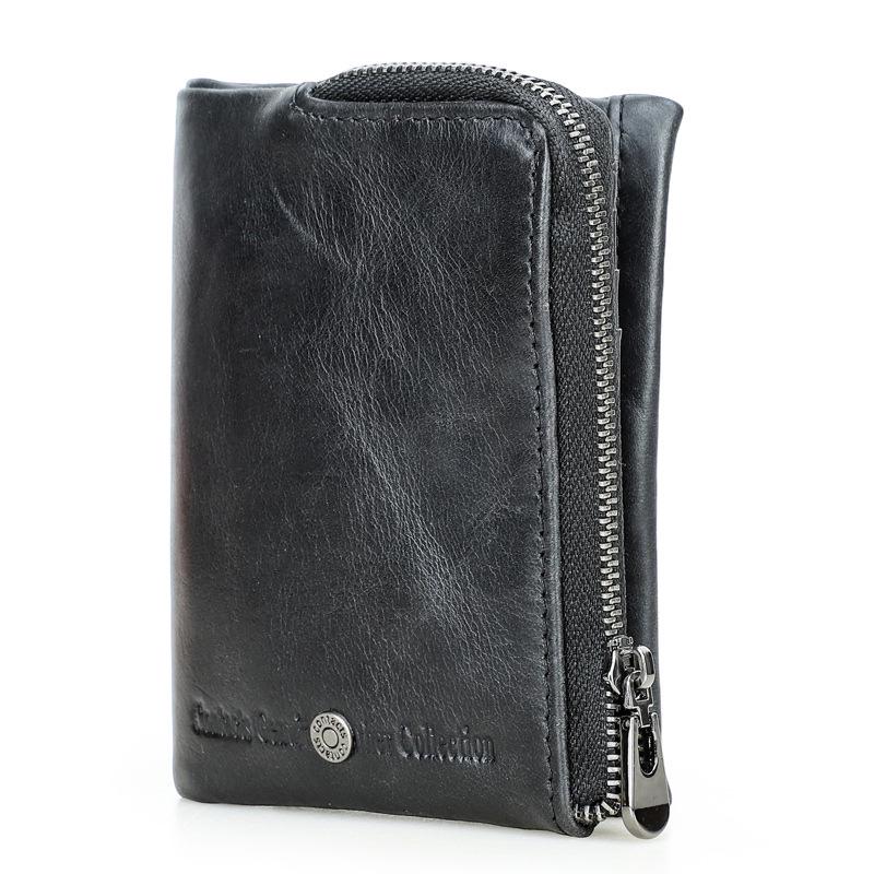 Black Angel RFID Anti-Theft Men's Wallet - Genuine Cowhide, European & American Trend, Zipper Coin Purse.