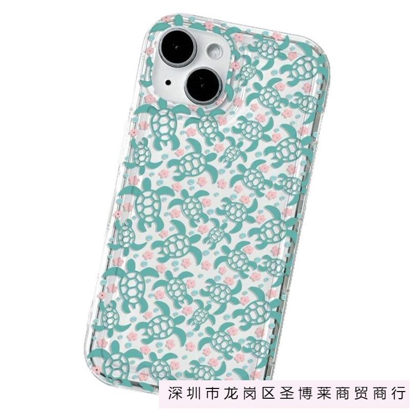 Green sea turtle flower applies to Apple 16promax mobile phone case 15plus airbag 14 transparent 13 advanced 12 European and American 11