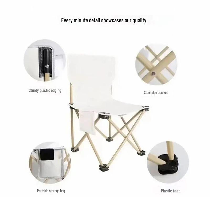 Portable Folding Camping Chair with Backrest and Table - Moisture-Proof, Thickened for Outdoor Leisure and Fishing