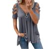 MAITA Womens Fashion Summer Clothes Casual Off Shoulder Short Sleeved Tops Deep V-neck Zipper Blouses Ladies Solid Color T-shirt Loose Shirts