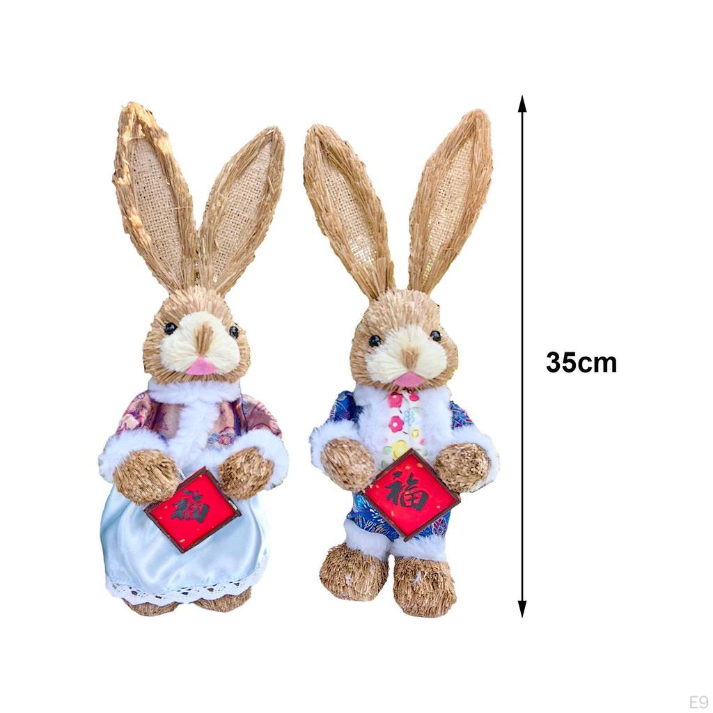 2 Pieces Easter Bunny Statue Standing Artificial Grass , Party Supplies Holiday Decor Festival