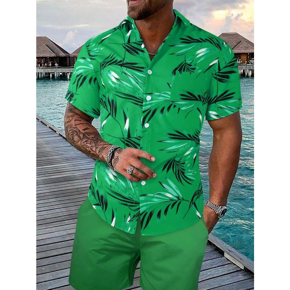 Hawaiian palm tree 3D printed men's shirt, casual and fashionable short sleeved shirt, lapel button top large unisex clothing