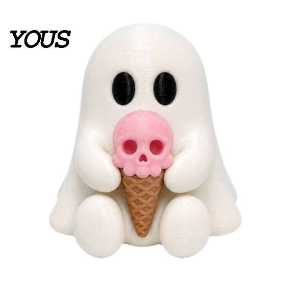 Small Desktop Halloween Decoration Ice Cream Ghost Resin Figurine, Cute Spooky Desk Decor for Artistic Craft Gift Home, Soft Summer Ornament, Festive
