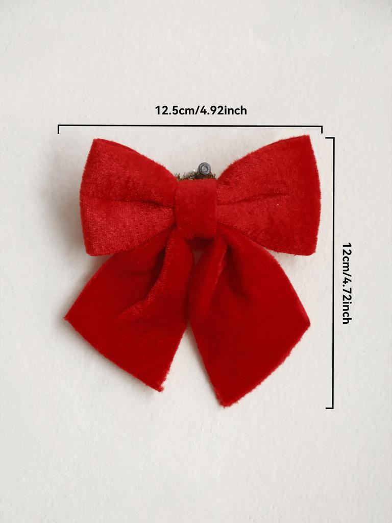 3Pcs Red Velvet Christmas Bow Ornaments Festive Hanging Decor for Xmas Tree, Classic Xmas Home Decoration Accessories Party Gift