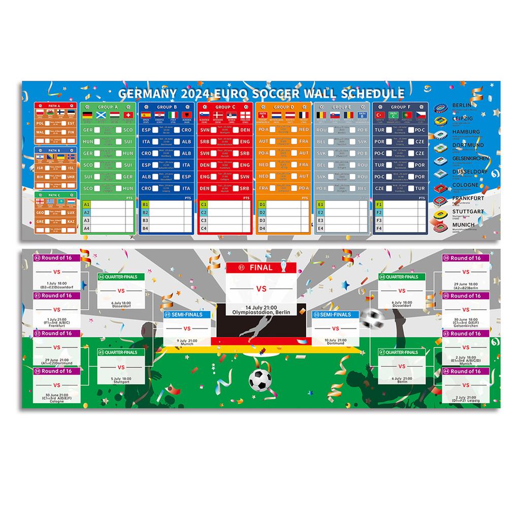 Duitsland/VK 2024 Europees Voetbalschema Poster 2024 Euro Voetbalwedstrijd Wandkaart Schema Poster Makkelijk te Lezen