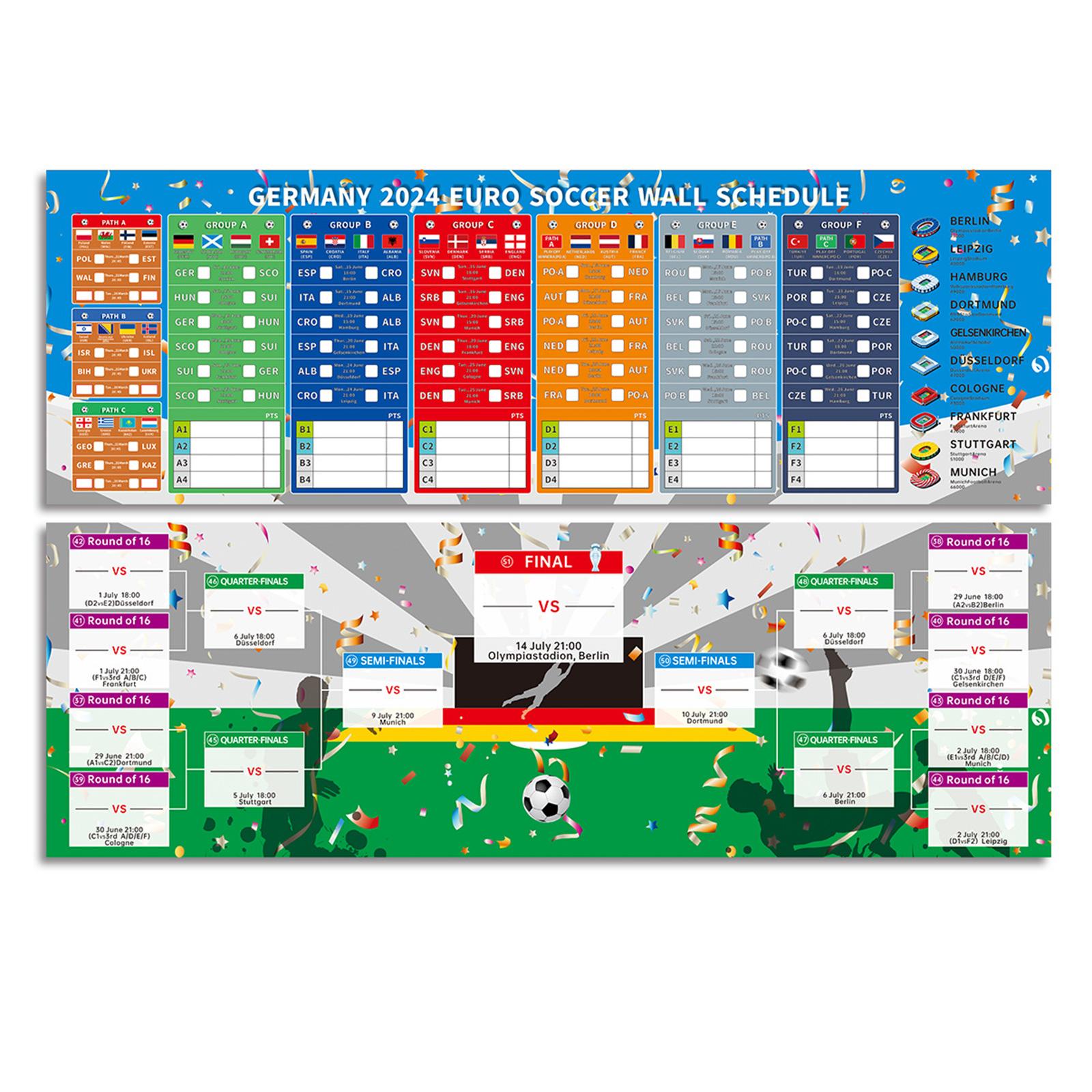 Germany/UK 2024 European Football Schedule Poster 2024 Euro Football Game Wall Chart Schedule Poster Easy to Read 21x63cm