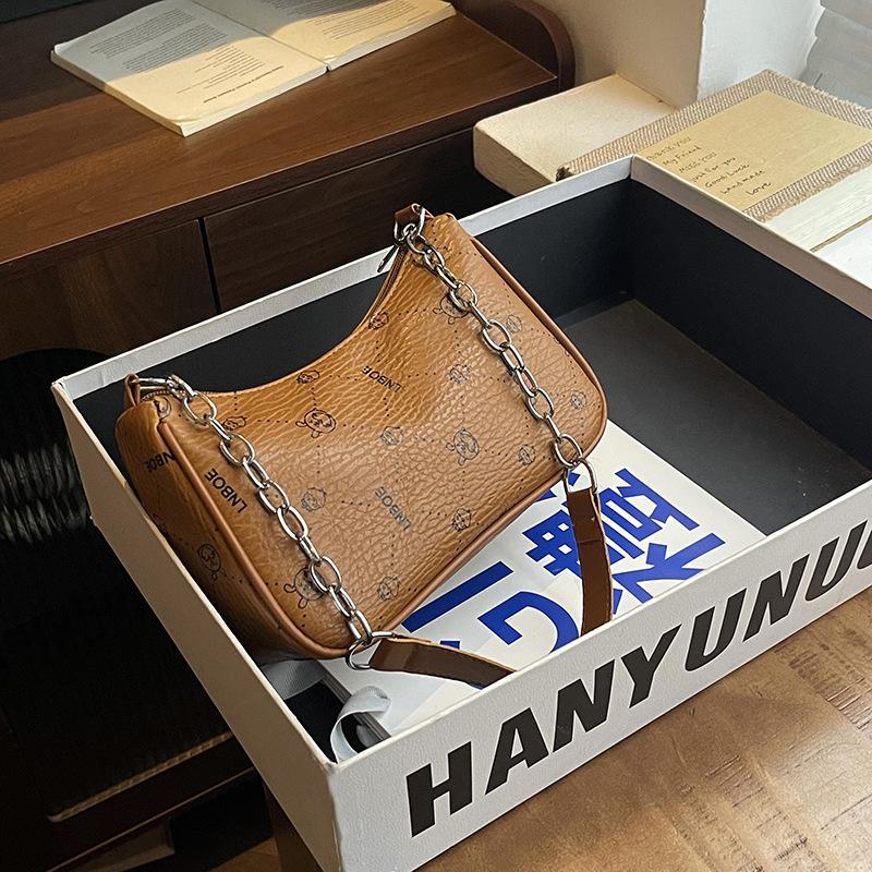 

Autumn women s chain single shoulder cross-body hand carry underarm simple printing texture small square bag коричневый