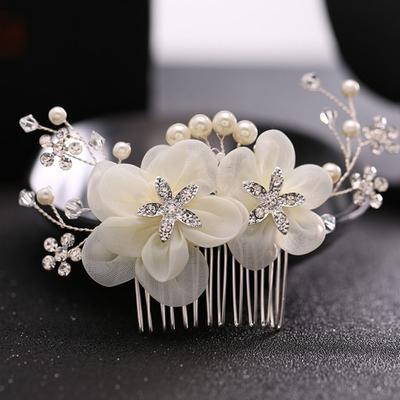 Headdress Pearl Crystal Hairpin Side Clip Bride Headwear Elegant Flower Hair Comb  Girl