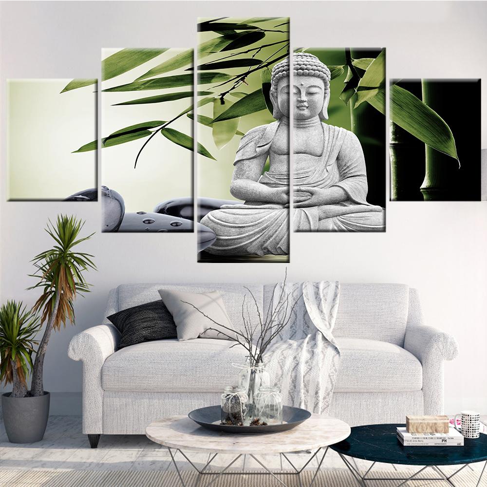 

Sitting Buddha Bamboo Leaves Canvas Set Wall Art Decor Home Decoration Accessories Modular Canvas Painting for Living Room Decor 20X35 20X45 20X55cm