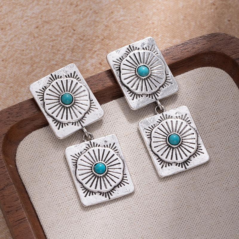 Western Style Turquoise Earrings, High-End Exaggerated Temperament Lightning Earrings, Retro Bohemian Earrings