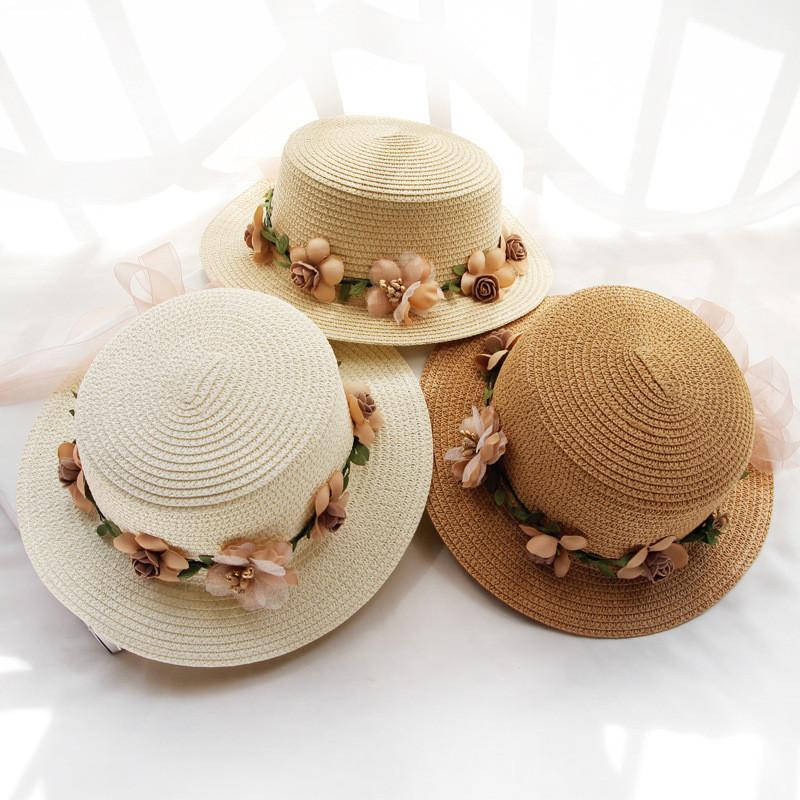 Women And Kids Summer Hat With Sun Protection And Botanical Flower Design