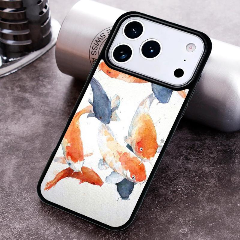 Koi Carp Fish Painting Phone Case for iPhone 17 16 15 Pro Max Air 14 13 12 11 Plus Shockproof Cover