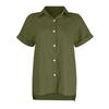 Women's Fashion Loose Casual Short Sleeve Lapel Button Down Shirt Color With Pocket T-Shirt Top