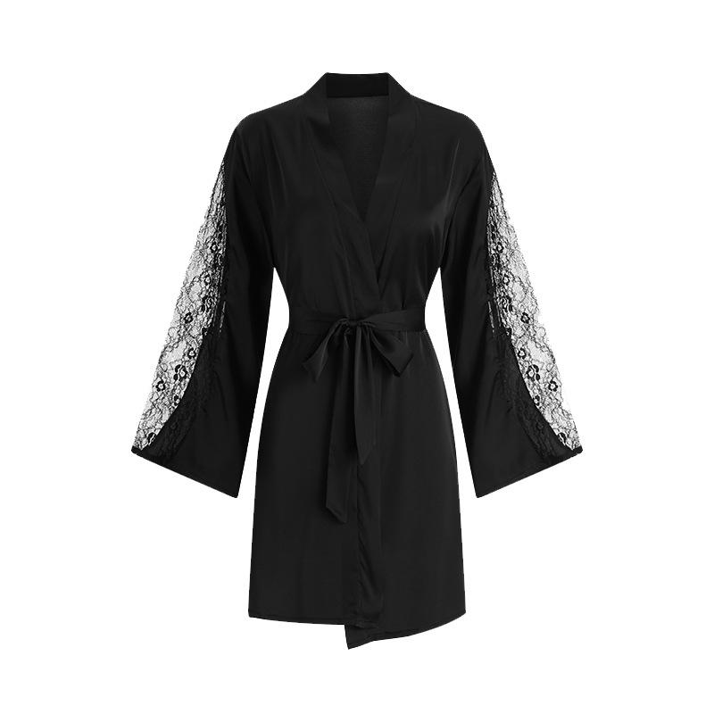 Women's Satin Long Sleeve Cami Sleep Dress with Tie Robe Bathrobe Set