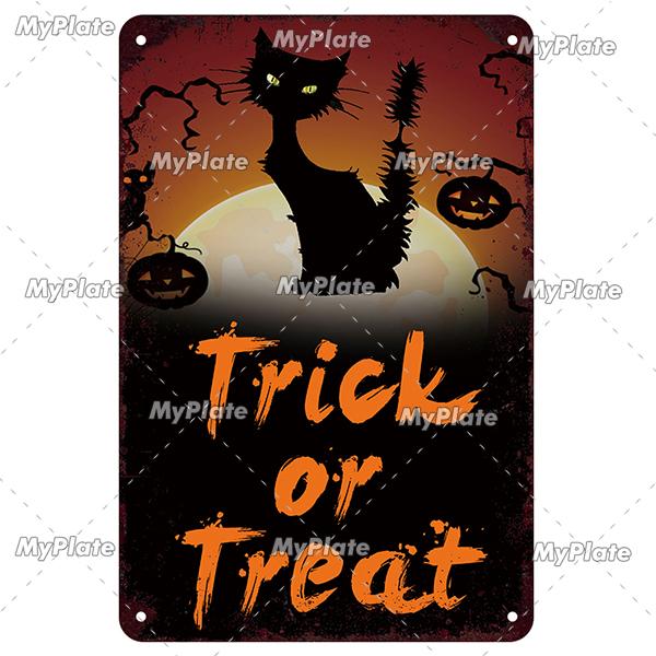 [MyPlate] Halloween Metal Sign Vintage Tin Sign Cafe Bar Decorative Plaque Home Decor Party Wall Sticker Witch Poster Gift