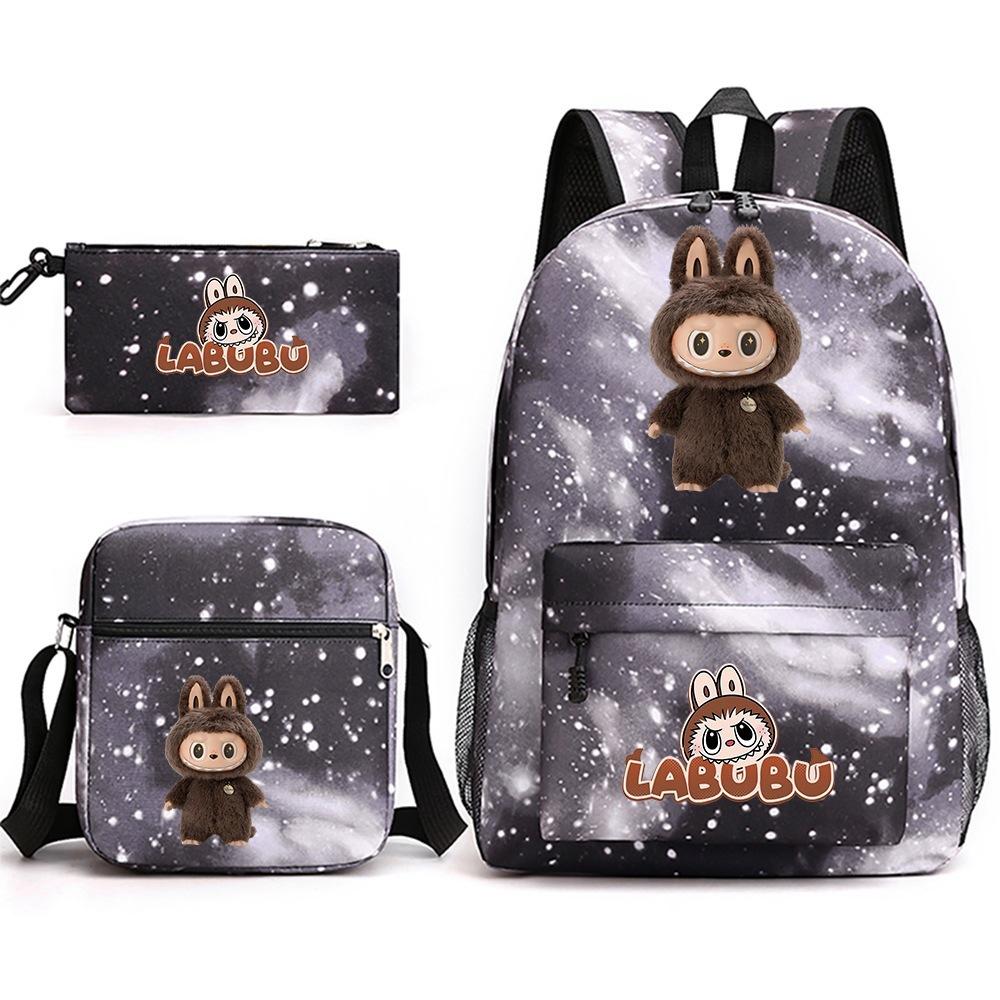 Labubu Surrounding Primary and Secondary School Students Fashion Backpack Casual Schoolbag Three-piece Set