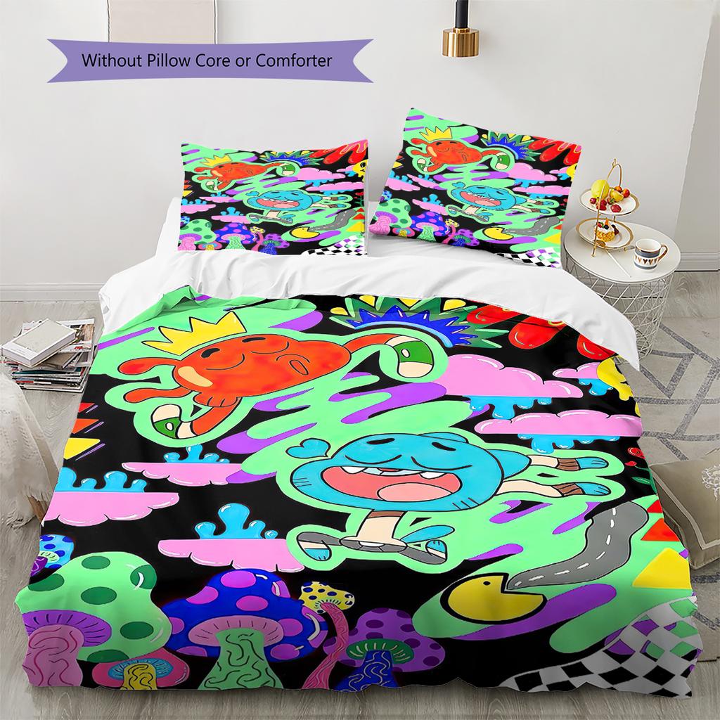 Gumball Amazing World Pattern Bedding Quilt Set Quilt Cover Pillowcase Home Decoration Gift (1 * Duvet Cover + 2 * Pillowcase, Without Core)