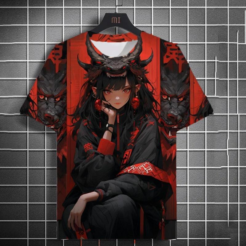 Sword Girl 3D Printed T-Shirt For Men Face Ghost Mask Pattern T-Shirts Summer Loose Women Short Sleeve Tees Round Neck Sport Top
