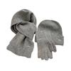 3Pcs/Set Women Hat Scarf Gloves Set Solid Color Ribbed Trim Brimless Hat Long Scarf Warm Gloves Set Winter Accessories