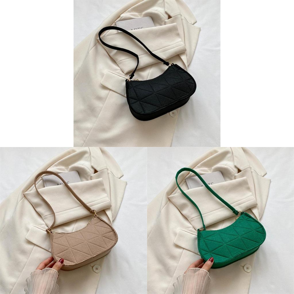 Fashionable Pure Color Wool Felt Shoulder Bag Women 2023 Summer New Trendy Underarm Bag Chic Women's Bag Urban Simple Style