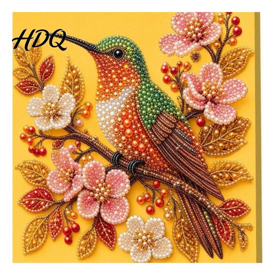 Floral Faux Pearl Design Hummingbird Art Kit Flower Bird Painting DIY Handmade Mosaic 3D Wall Craft Kit for Adults Gift Zen Project