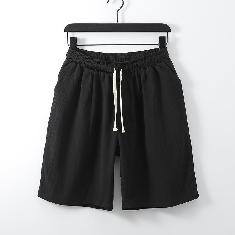 Men Summer Linen Shorts Men Fashion Casual Linen Short Pants Shorts Solid Color Elastic Waist Bottoms S чёрный
