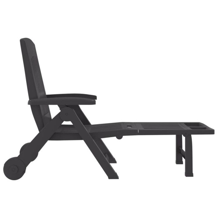 VidaXL Chaise Longue Pliable avec Roues, Fauteuil avec Dossier Réglable, Bain de Soleil, Lit de Bronzage, Transat de Jardin 364698