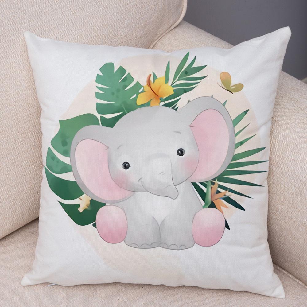 Cartoon Bird and Leaves Pillow Case Decor Cute Animal Lion Cushion Cover for Children Room Sofa Home Plush Pillowcase 45x45cm