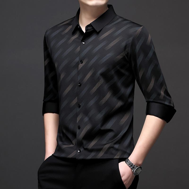 Printed Shirt Men s Long Sleeve Autumn Business Casual Business Casual M