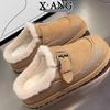 Cowhide Version Plus Warm Lamb Wool Shoes, New Autumn and Winter One-pedal Cotton Shoes, Bag Head Slippers