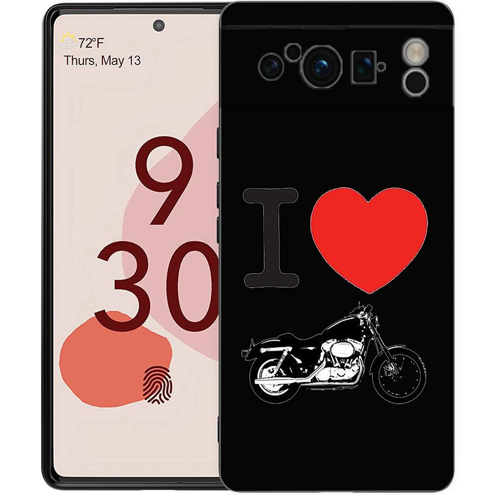

Luxury TPU Phone Case For Google Pixel 9 8 8A 7 7A 6 Pro XL 6A 5G Motorcycle Heartbeat Black Soft Back Cover Pixel 6 Pro