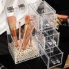 Makeup Brush Holder,Clear Cosmetic Brushes Organizer With Drawer for Storage Brushes with Lid for Dressing Tables and Vanity