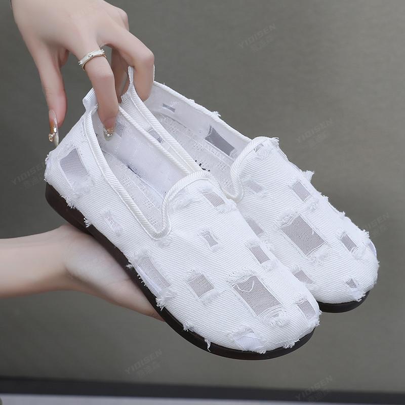 

Beijing Cloth Shoes Breathable Soft Sole Slip On Women s Flat Shoes Mesh Summer Sandals Low Cut Lightweight soft bottom 41 білий