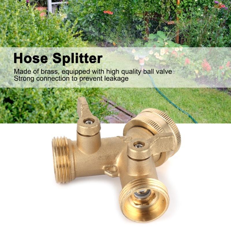 G3/4 Y Shape 2 Way Brass Hose Splitter With Water Faucet Ball Valve For Garden Greenhouse