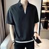 Sommer Herrenhemd V-Ausschnitt Revers Einfarbig Fake Zweiteiler Eisseide Kurze Ärmel Lockerer Pullover Dehnbar Lässiges Alltags-T-Shirt Spo