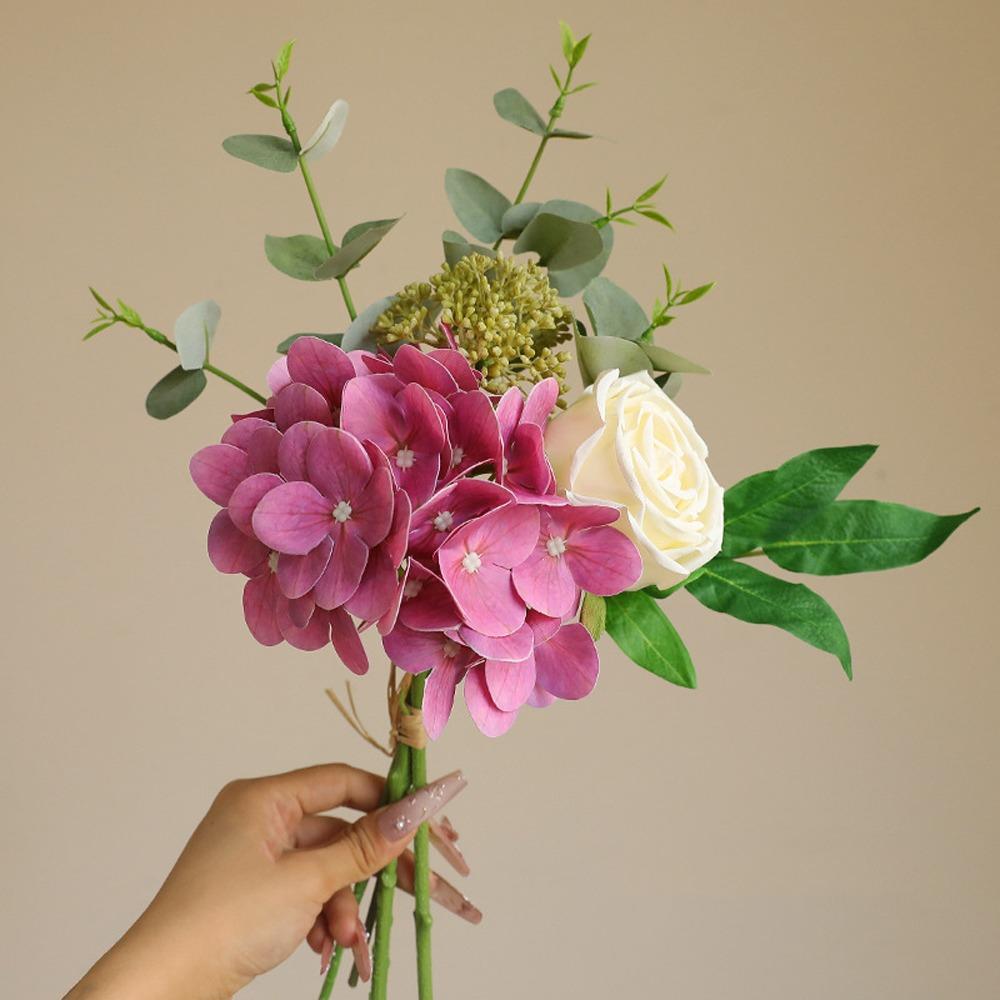 Plastic Artificial Hydrangea Rose Bouquet Luxury Fake Flower  Home Hotel Table Decor