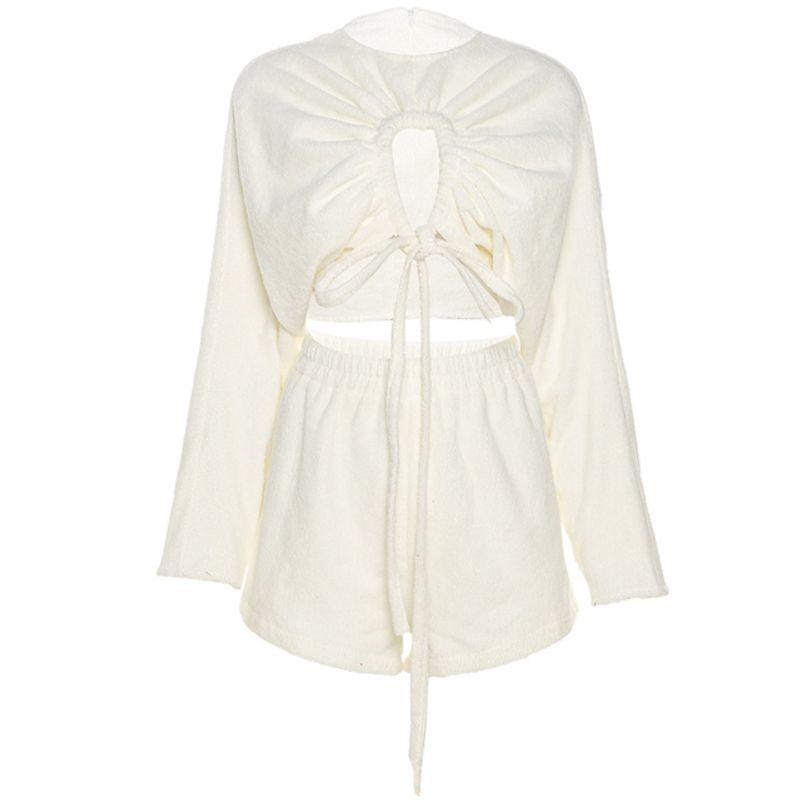 

Комплект свитера с длинным рукавом и шорт на кулиске Свитер из флиса с длинным рукавом Шорты на кулиске WHITE L