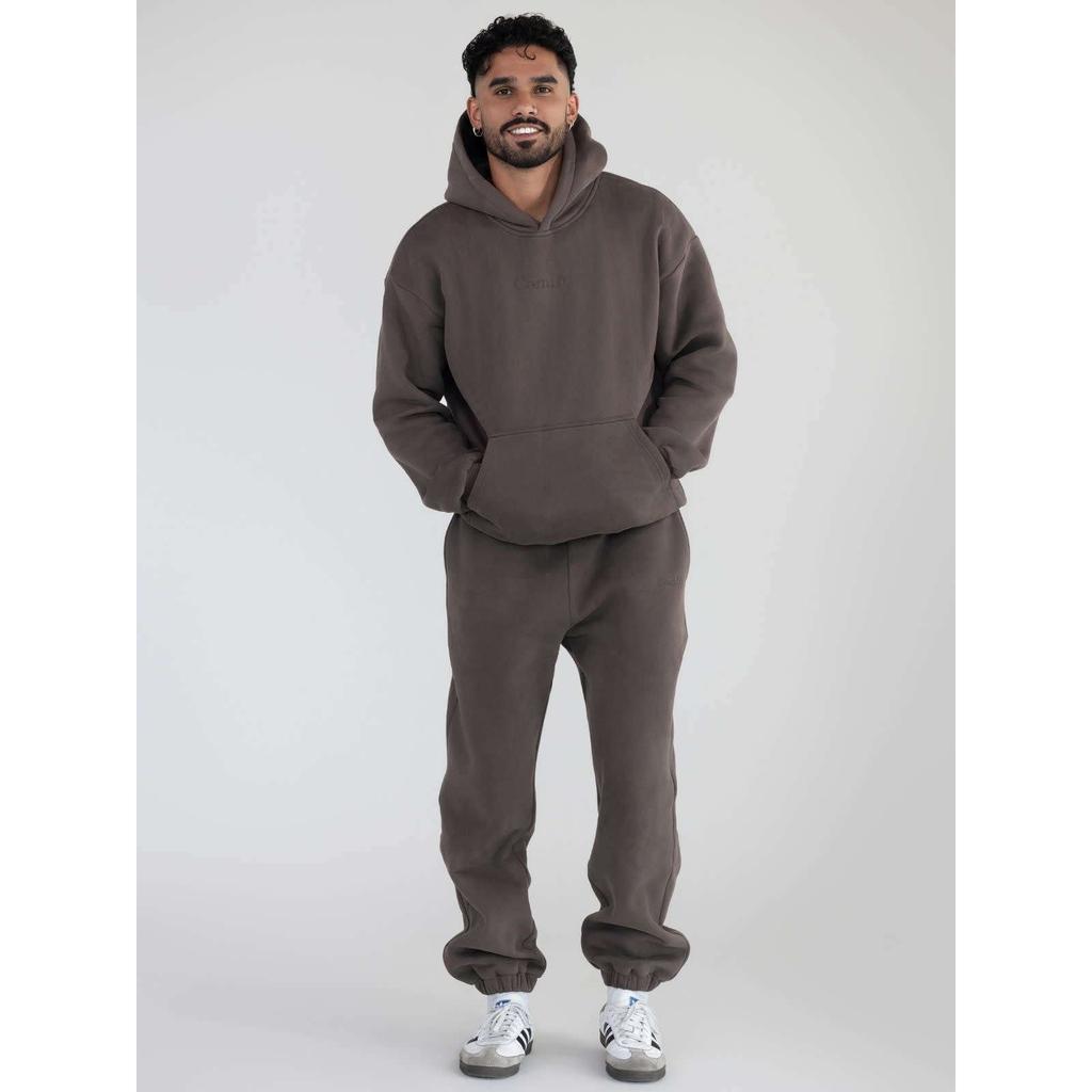 Comfrt Solid Color Embroidery Fleece Oversize Couple Hoodie Casual Loose Sweatpants Set
