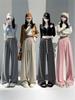 Autumn 2024 Women's Striped Wide-Leg Tie-Waist Pants - Casual, Floor-Length Trousers