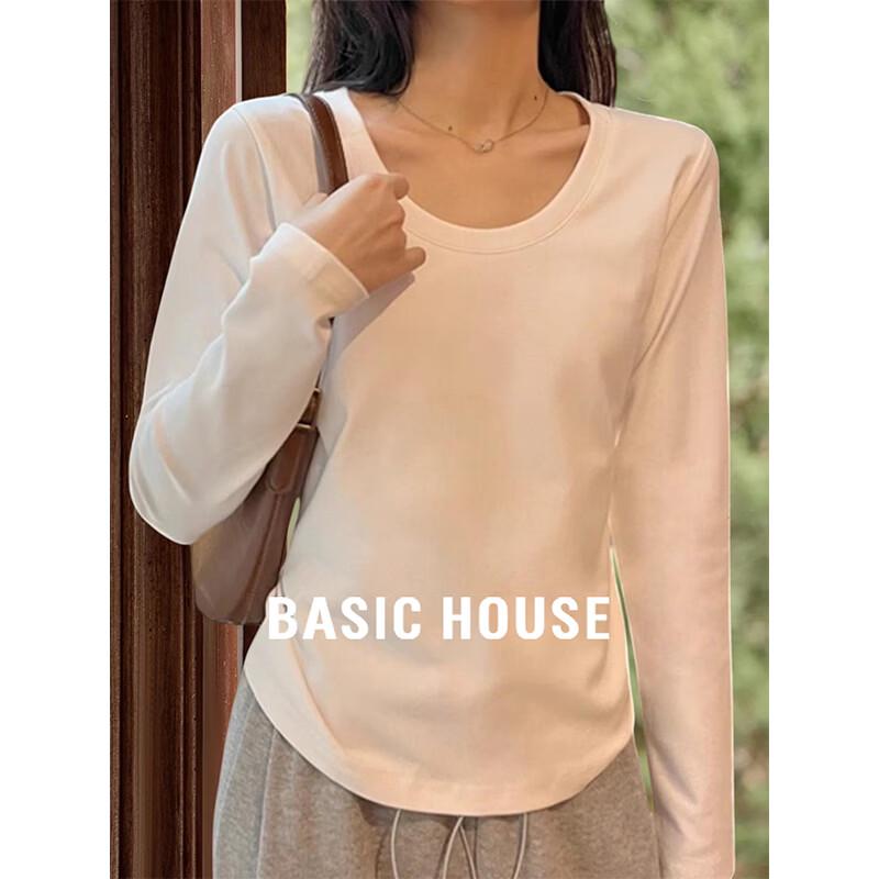 

Базовая женская хлопковая футболка Basic House с V-образным вырезом, длинным рукавом, приталенного кроя S